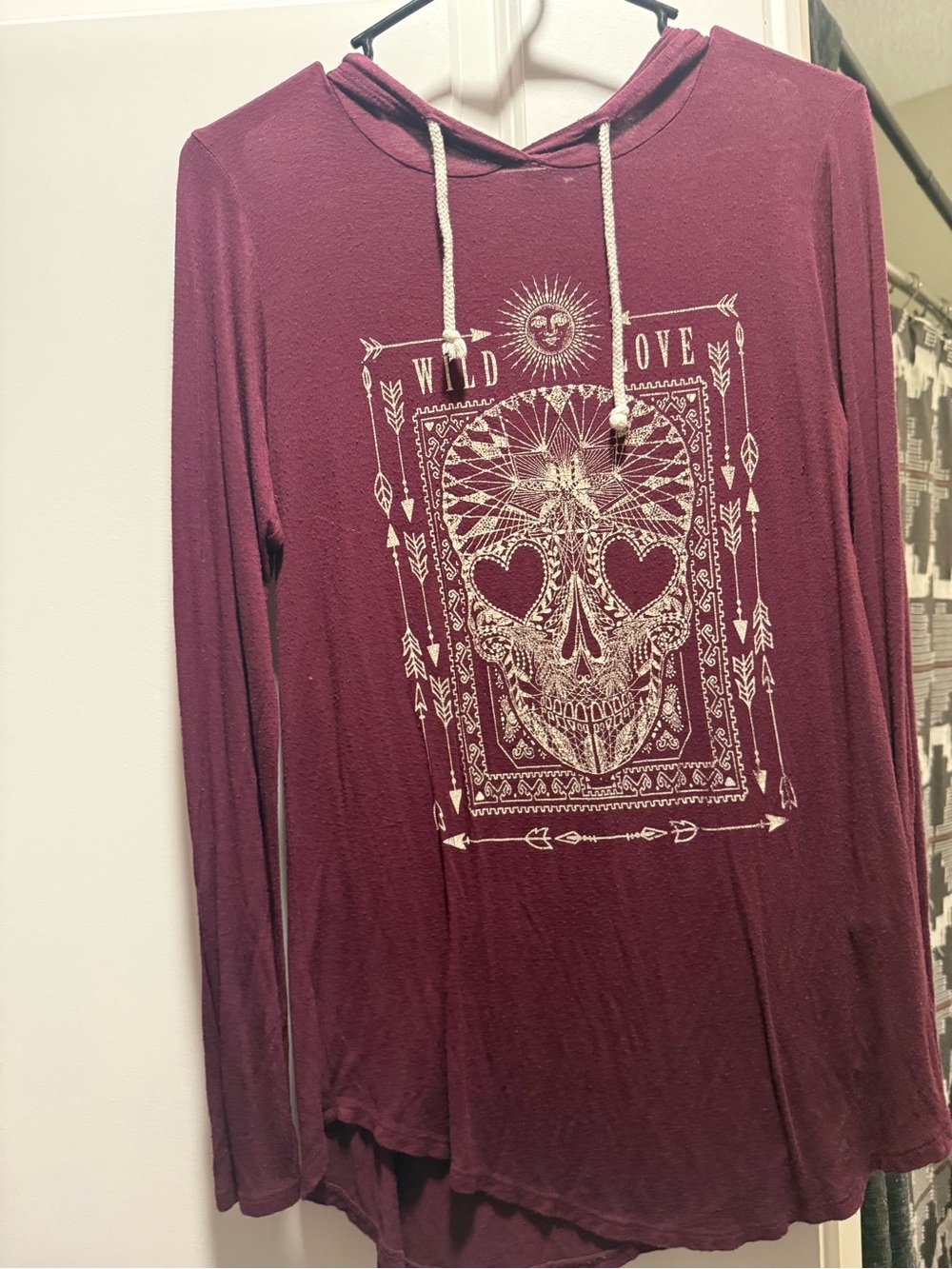 Maroon Graphic Skull Hooded Tunic - 'Wild Love'
